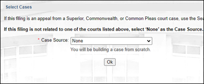 Selecting ‘None’ in the Select Cases screen.